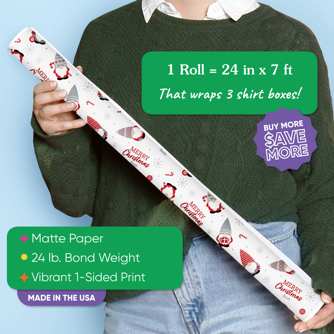 Custom Text Wrapping Paper - Christmas Gnomes