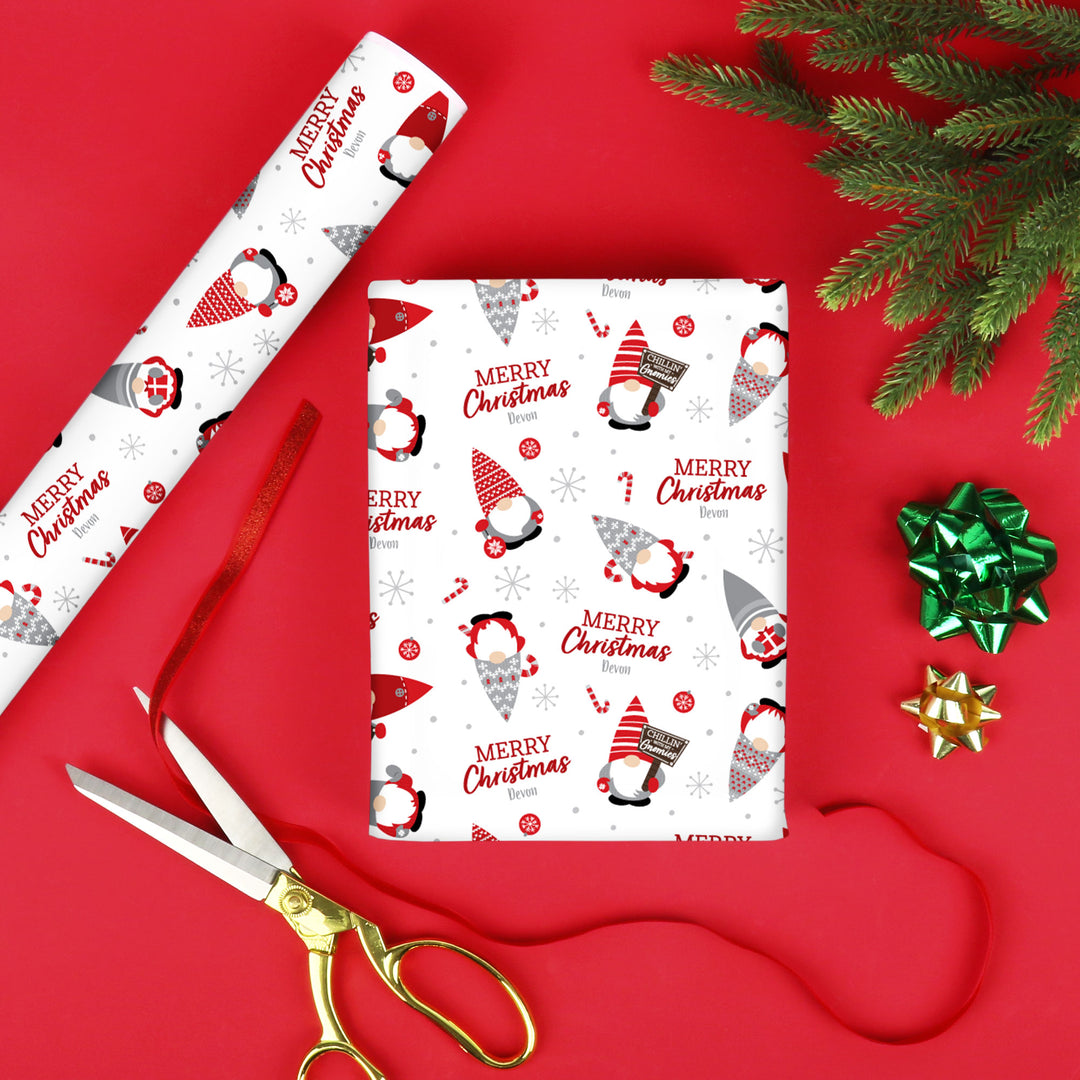 Custom Text Wrapping Paper - Christmas Gnomes