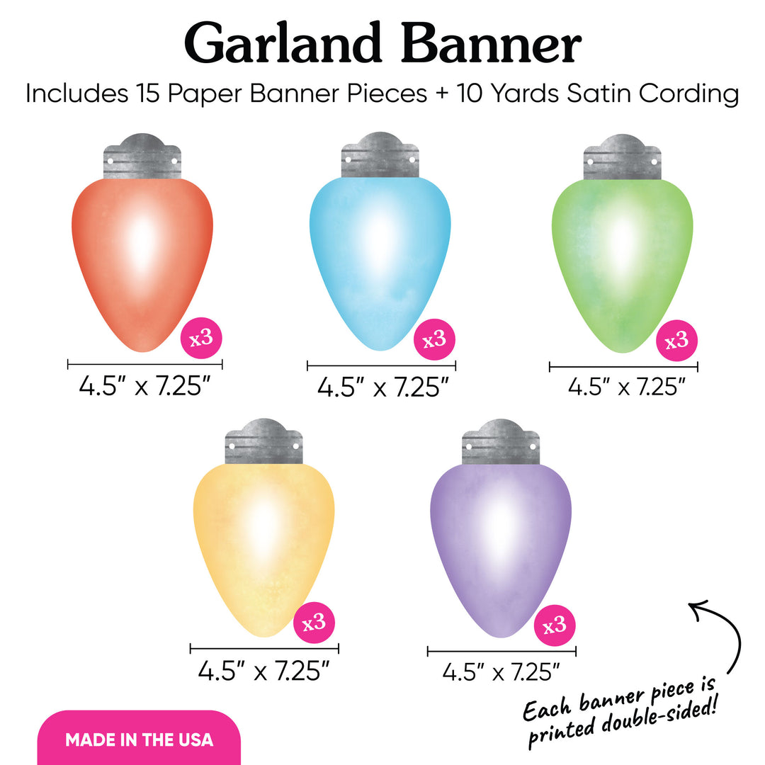 Christmas Light Bulbs Garland Banner - 15 Pc