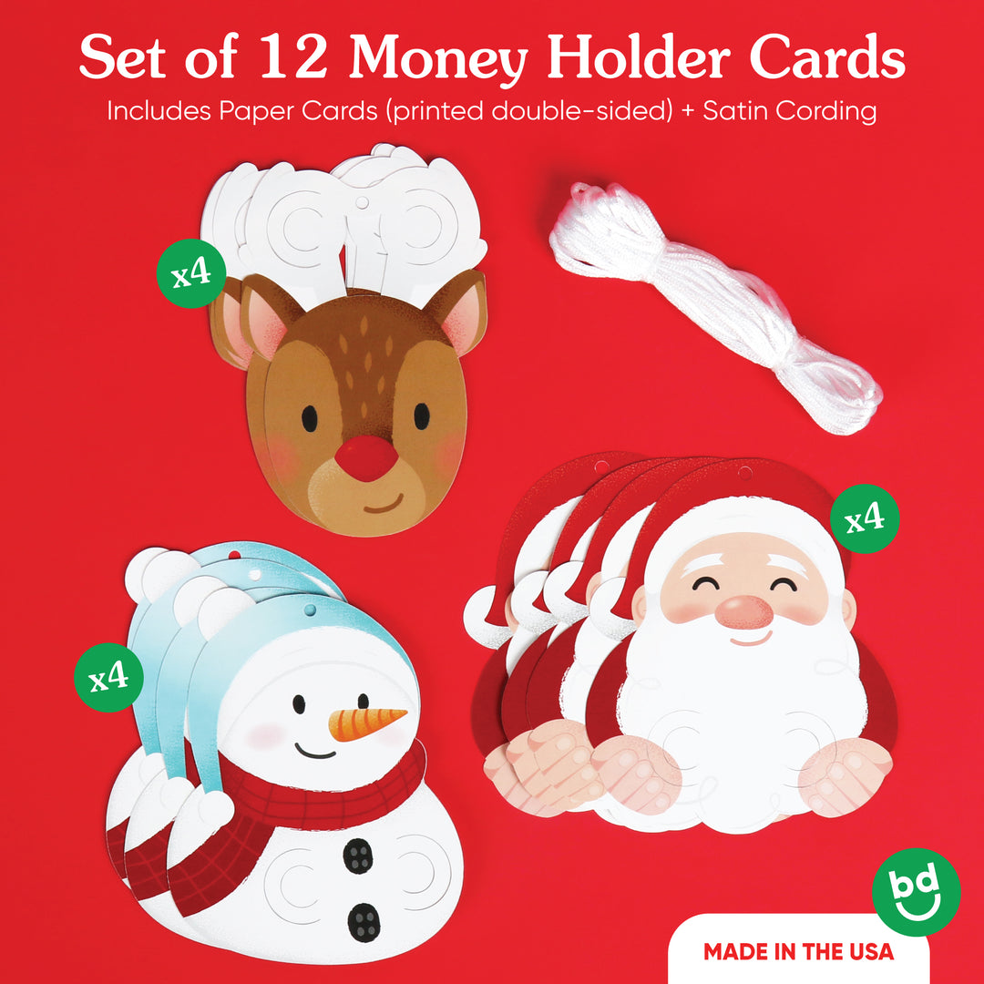 Christmas Gift Tag Money Holders, To and From Hanging Ornament Cards for Holiday Cash Gift Presents or Christmas Tree Display, Assorted 12 Count