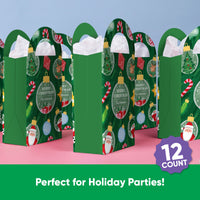 Custom Text Christmas Ornaments Paper Favor Bags - 12 Ct