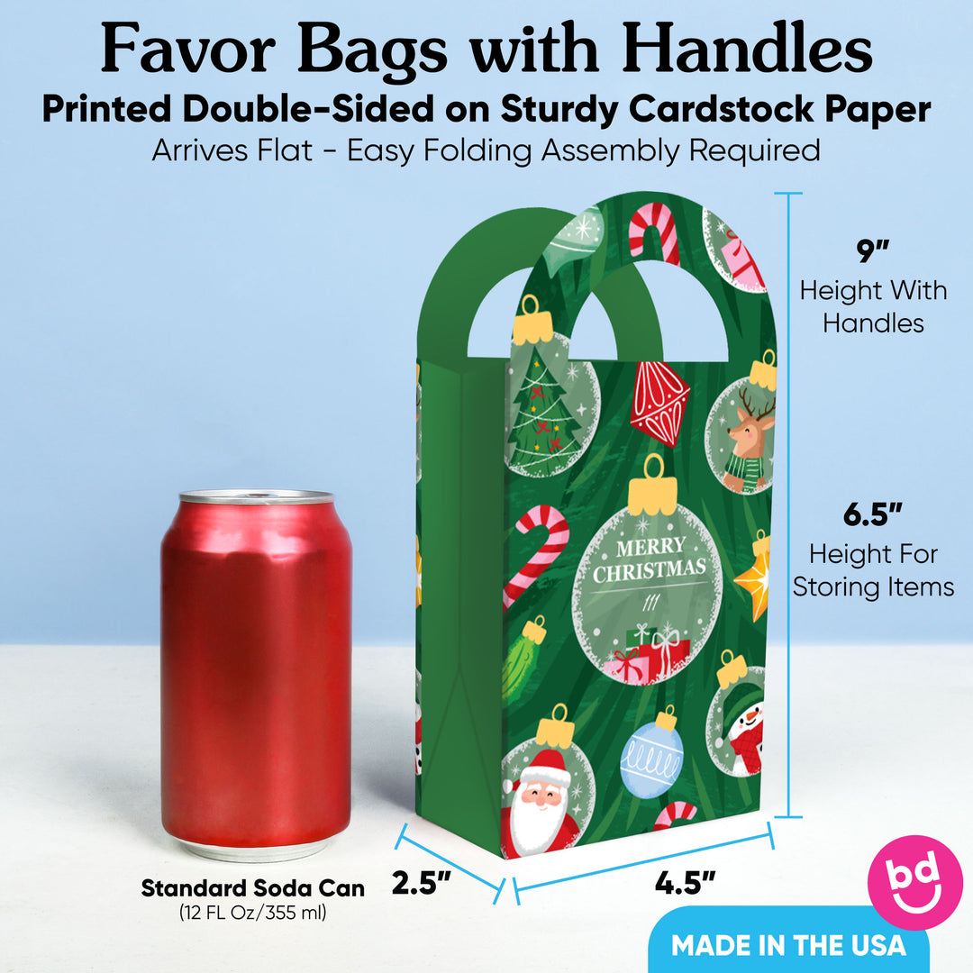 Custom Text Christmas Ornaments Paper Favor Bags - 12 Ct