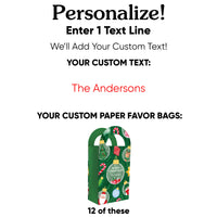 Custom Text Christmas Ornaments Paper Favor Bags - 12 Ct