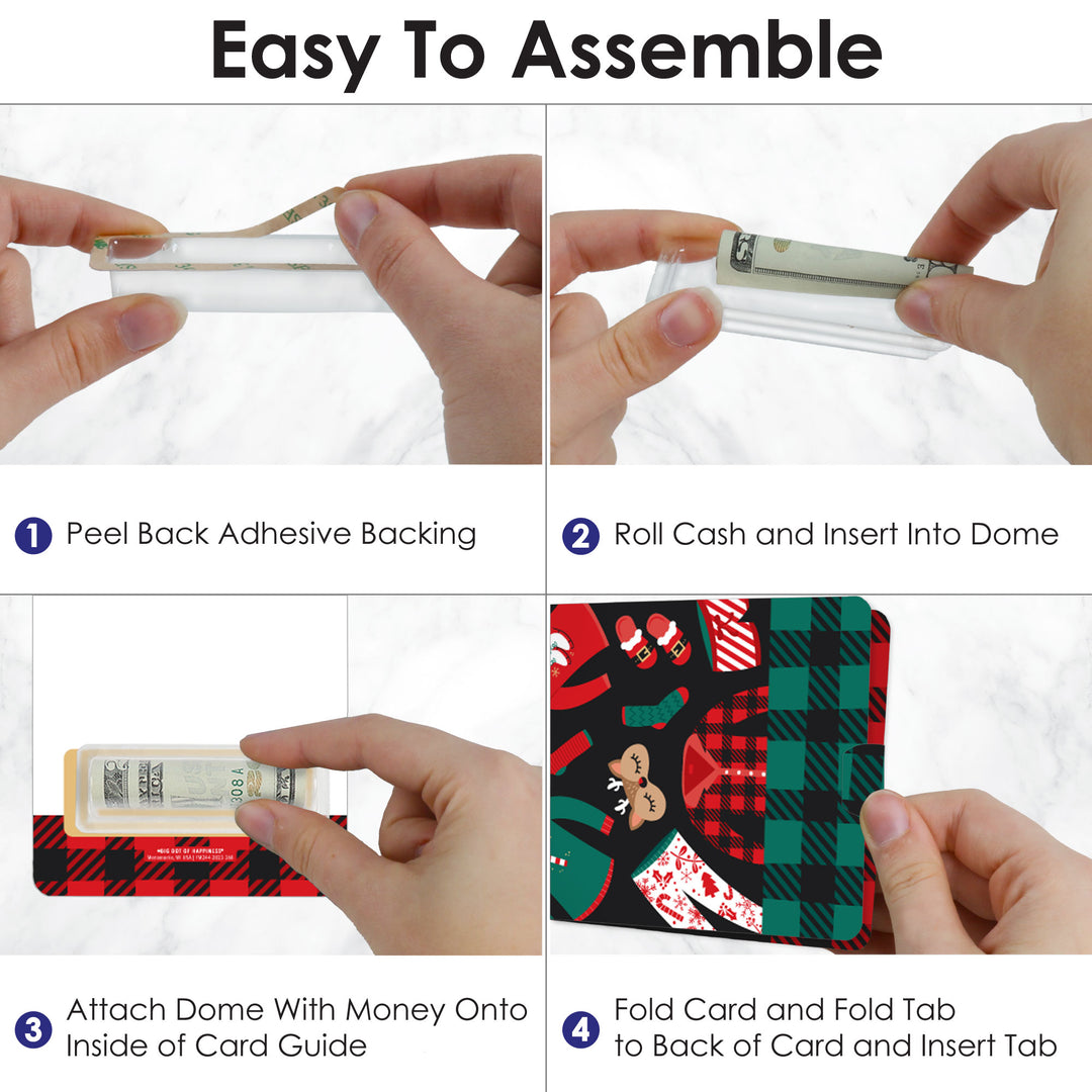 Christmas Pajamas - DIY Assorted Holiday Plaid PJ Party Cash Holder Gift - Funny Money Cards - Set of 6