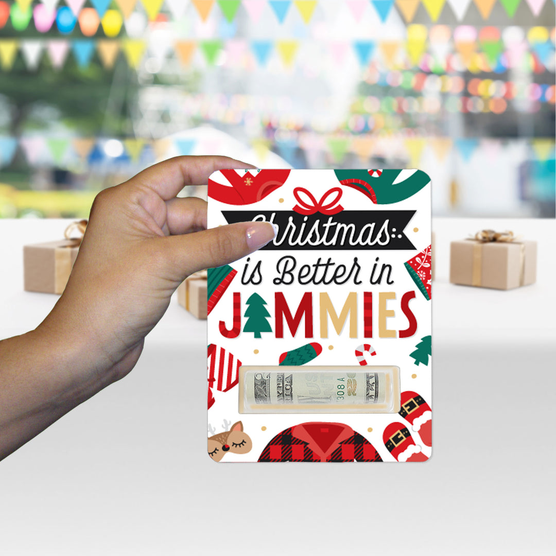Christmas Pajamas - DIY Assorted Holiday Plaid PJ Party Cash Holder Gift - Funny Money Cards - Set of 6