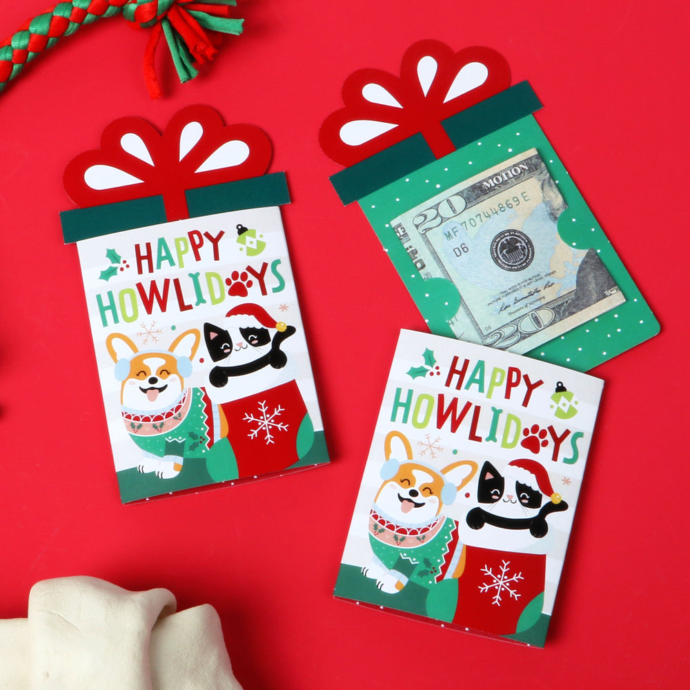 Christmas Pets - Cats and Dogs Holiday Party Money and Gift Card Sleeves - Nifty Gifty Card Holders - Set of 8