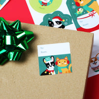 Christmas Pets - Assorted Cats and Dogs Holiday Party Gift Tag Labels - To and From Stickers - 12 Sheets - 120 Stickers