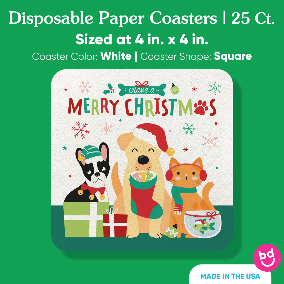 Drink Coasters - Christmas Pets - 25 Ct