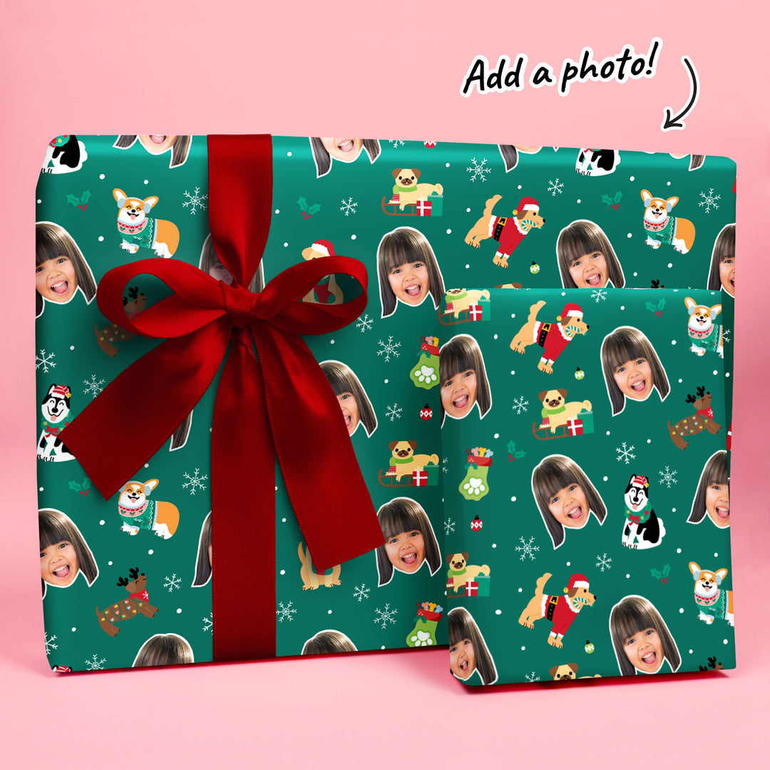 Custom Face Wrapping Paper - Dog Christmas