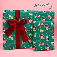 Custom Face Wrapping Paper - Dog Christmas