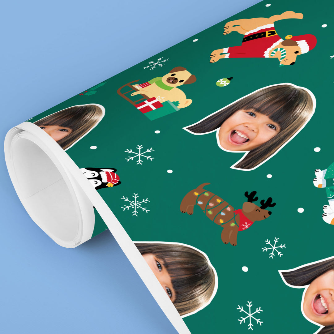 Custom Face Wrapping Paper - Dog Christmas