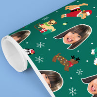 Custom Face Wrapping Paper - Dog Christmas