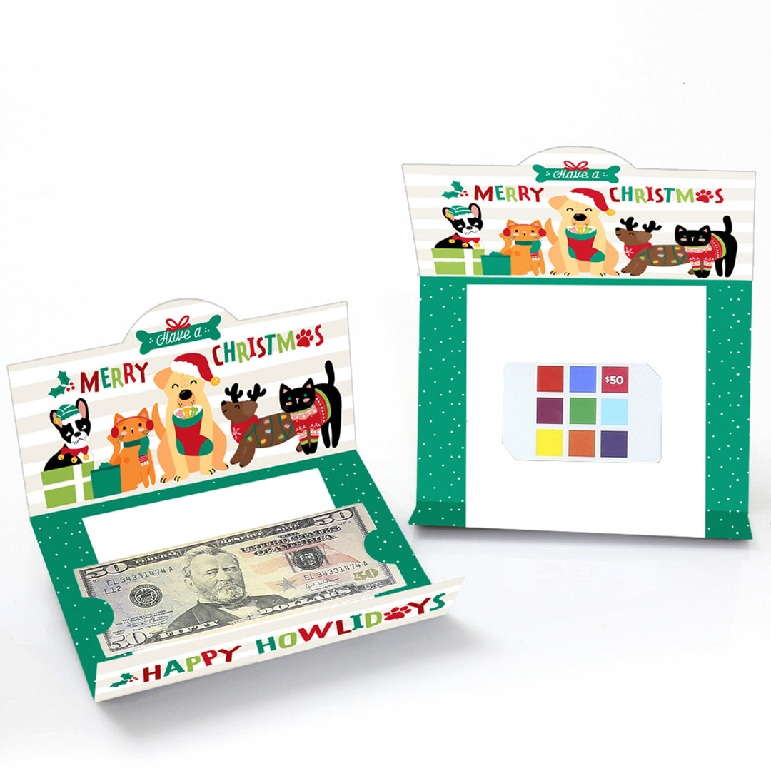 Christmas Pets - Cats and Dogs Holiday Party Money And Gift Card Holders - Set of 8