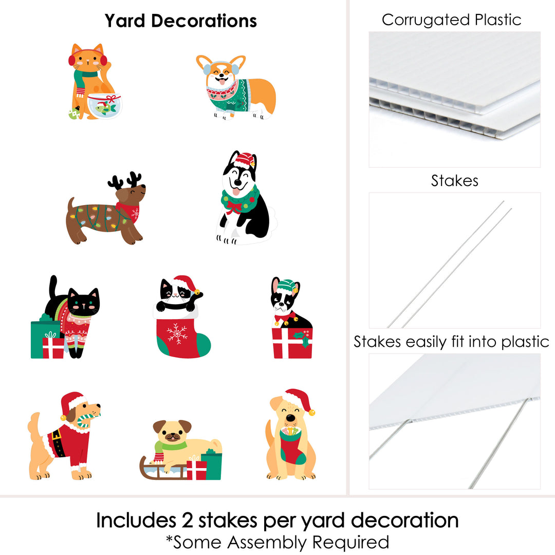 Christmas Pets - Lawn Decorations - Outdoor Cats and Dogs Holiday Party Yard Decorations - 10 Piece