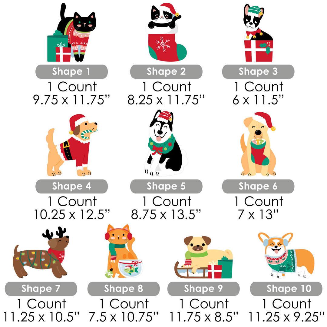 Christmas Pets - Lawn Decorations - Outdoor Cats and Dogs Holiday Party Yard Decorations - 10 Piece