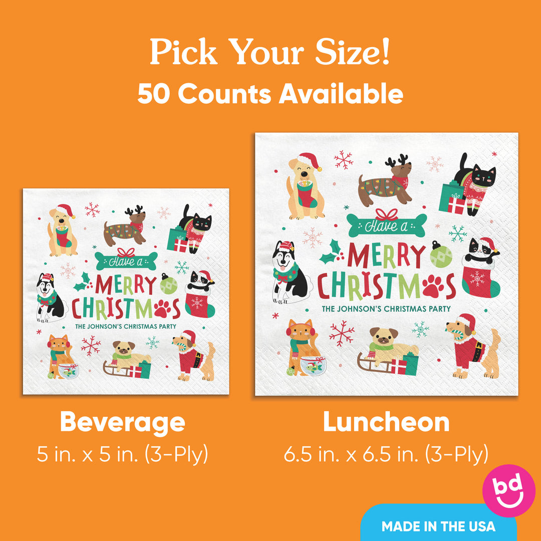 Custom Text Napkins - Christmas Pets