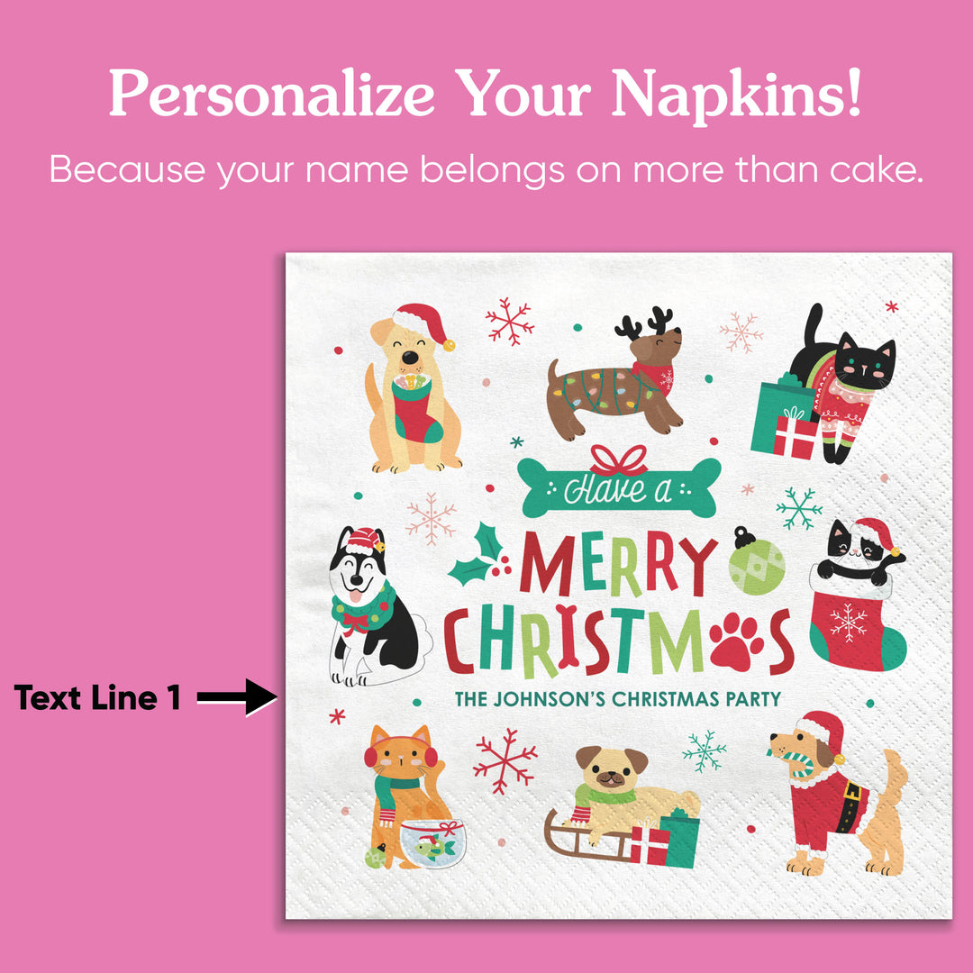 Custom Text Napkins - Christmas Pets