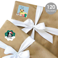 Christmas Pets - Assorted Cats and Dogs Holiday Party Gift Tag Labels - To and From Stickers - 12 Sheets - 120 Stickers
