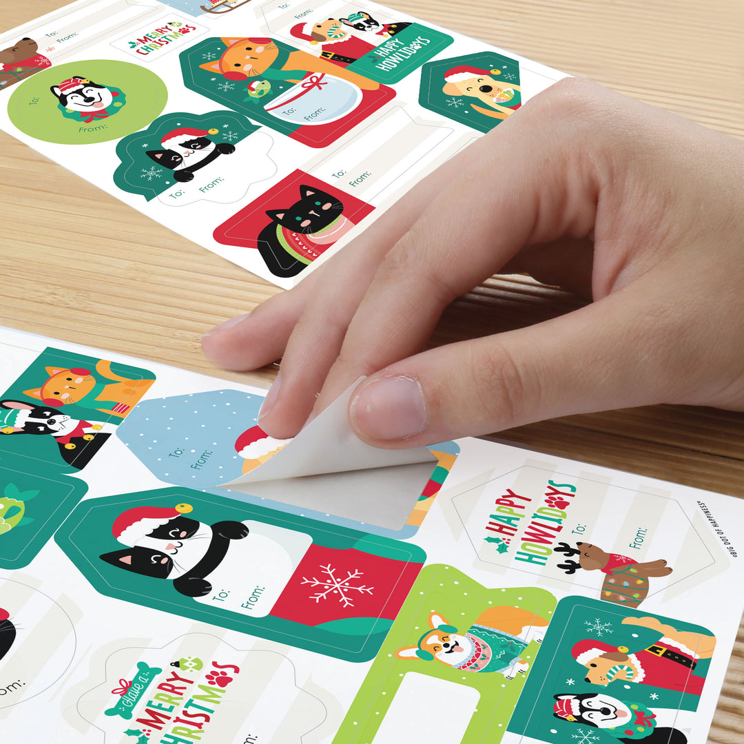 Christmas Pets - Assorted Cats and Dogs Holiday Party Gift Tag Labels - To and From Stickers - 12 Sheets - 120 Stickers