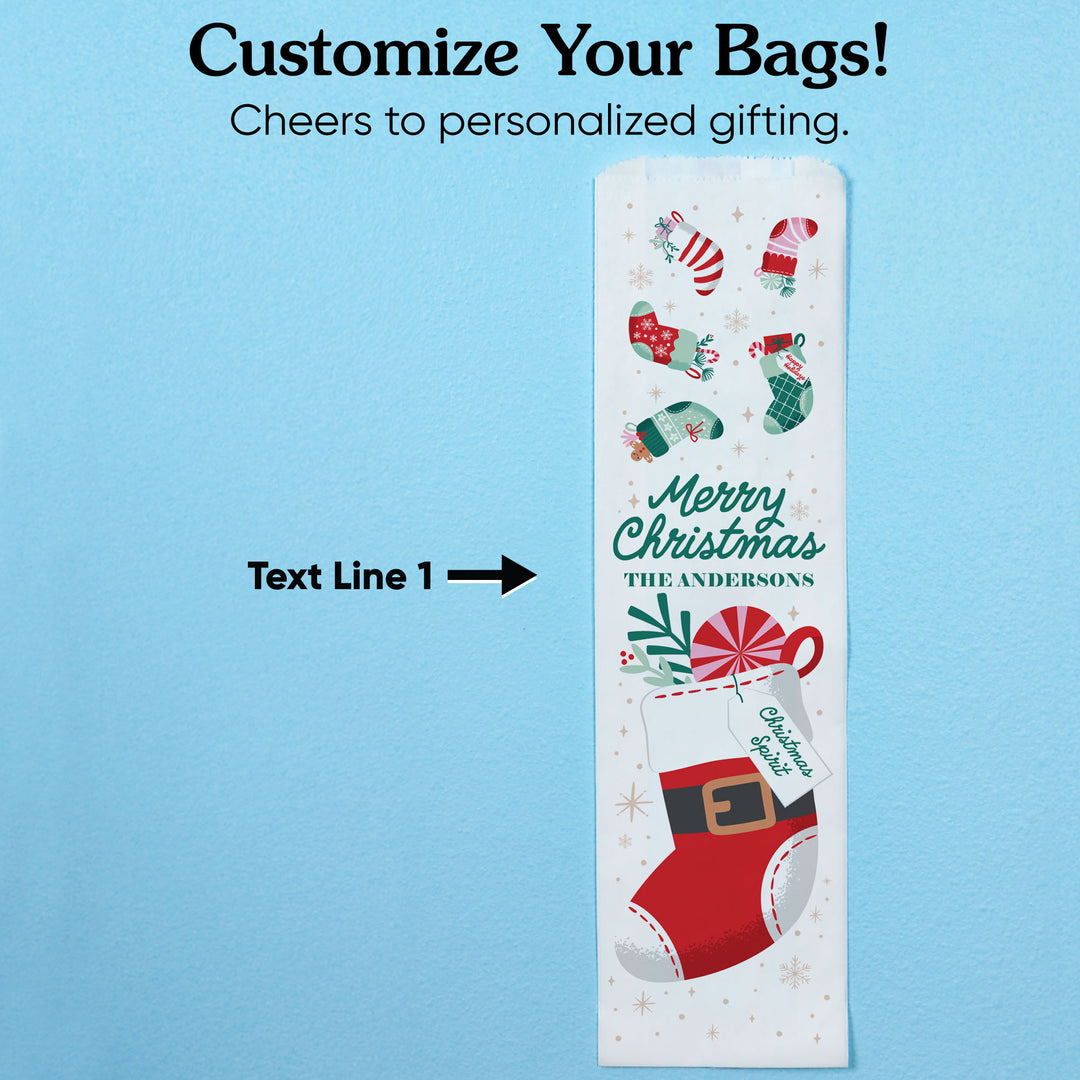 Custom Text Wine Bags - Christmas Stockings