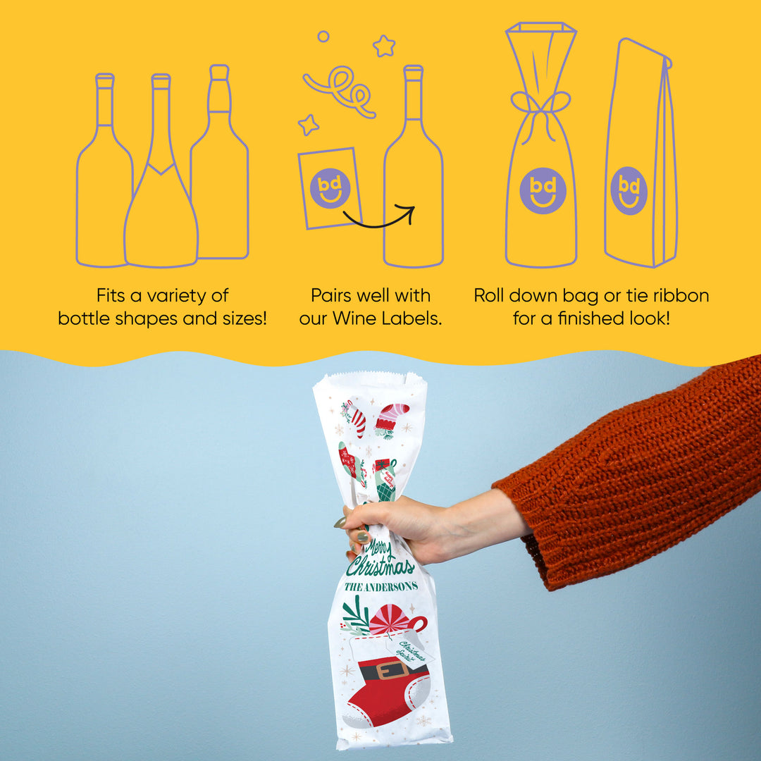 Custom Text Wine Bags - Christmas Stockings