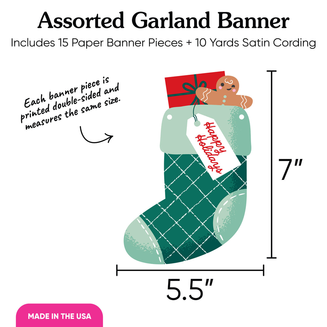 Christmas Stockings Garland Banner - 15 Pc