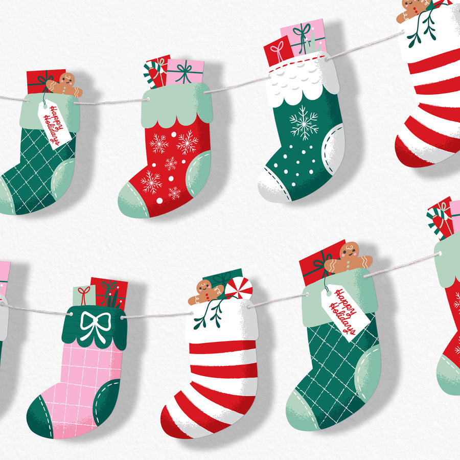 Christmas Stockings Garland Banner - 15 Pc