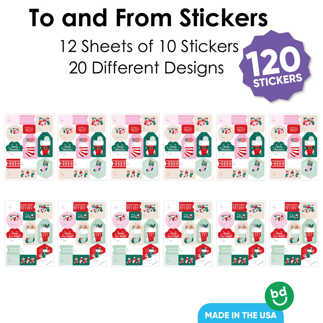 Christmas Stockings To and From Stickers - 12 Sheets