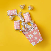 Pink Daisy Flowers - Mini Candy Bar Wrapper Stickers - Floral Party Small Favors - 40 Count