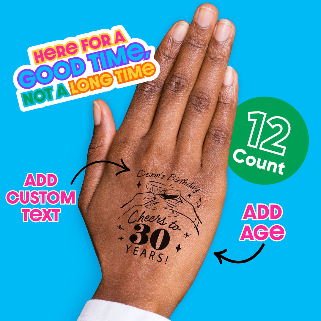 Custom Text Tattoo - Cocktail Birthday - 12 Ct