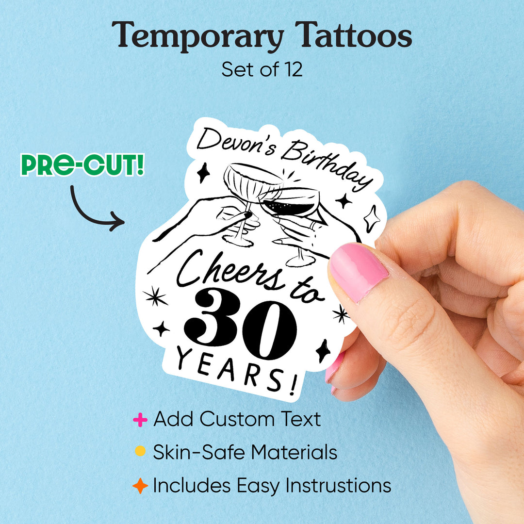 Custom Text Tattoo - Cocktail Birthday - 12 Ct