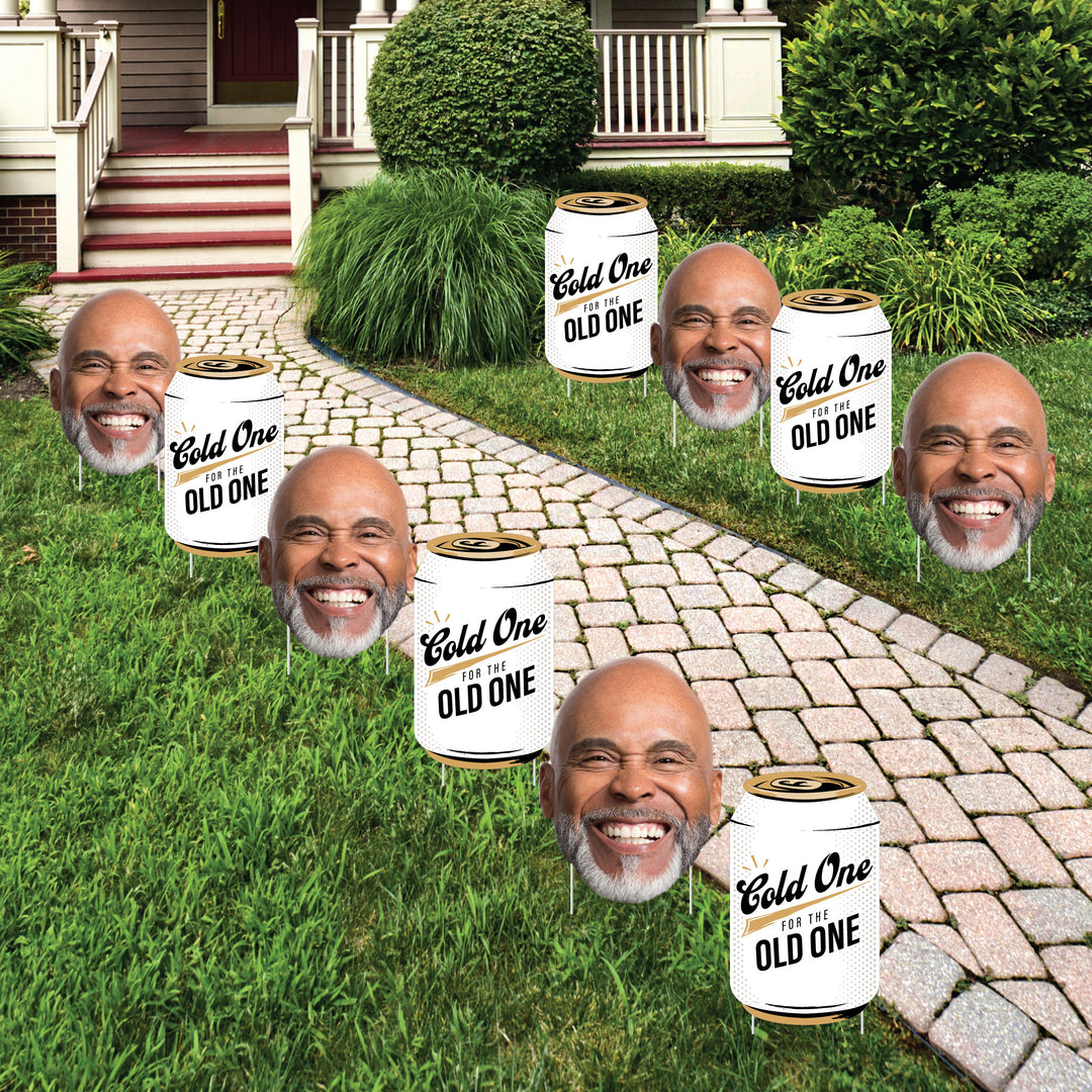 Custom Face Yard Signs - Cold One for the Old One - 10 Pc