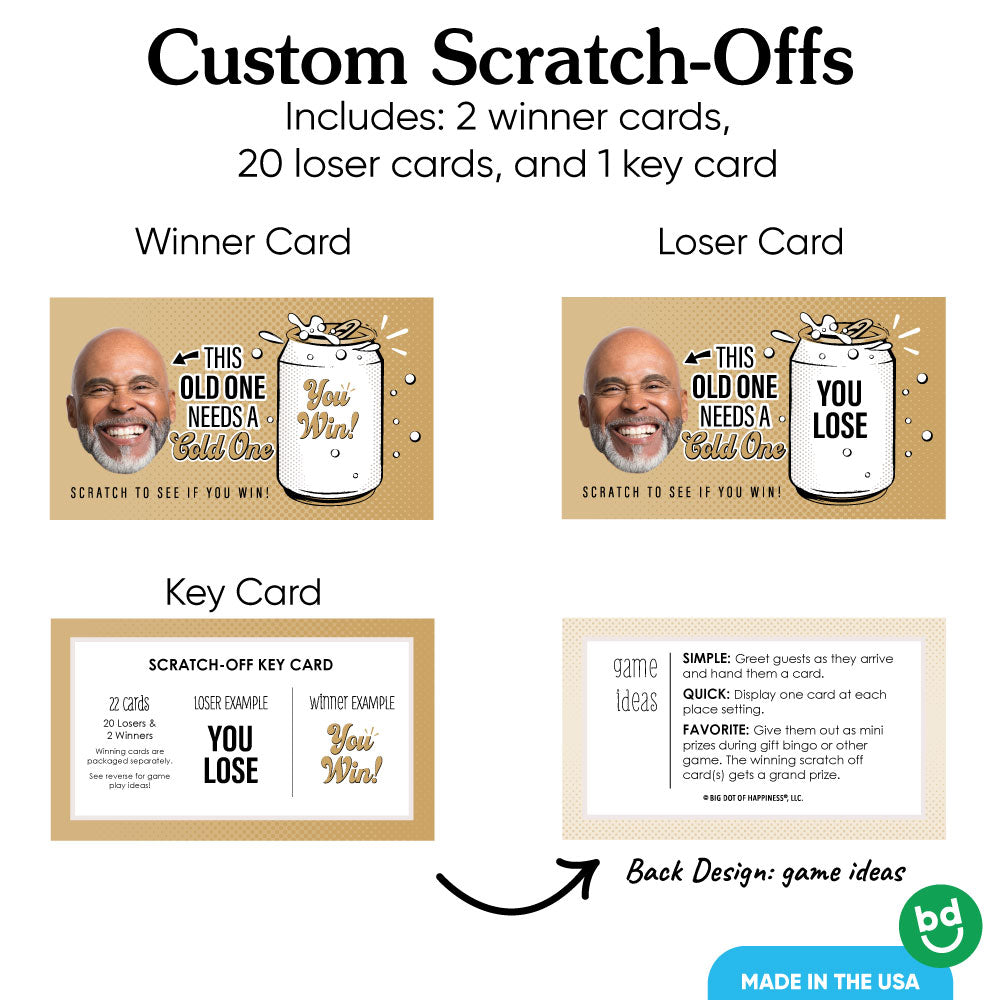 Custom Face Cold One for the Old One Scratch Off Card Game - 22 Ct