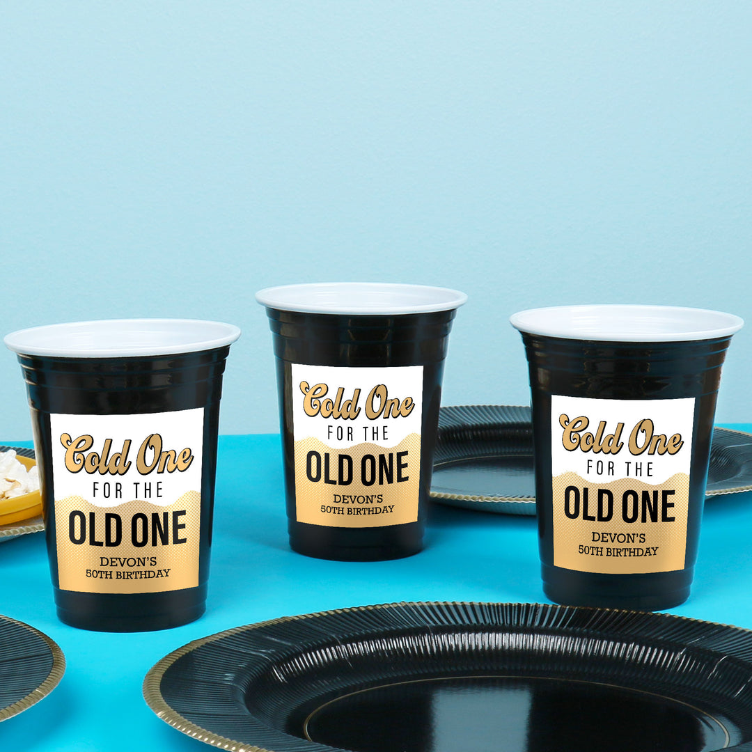Custom Text Party Cups - Cold One for the Old One - 16 Ct