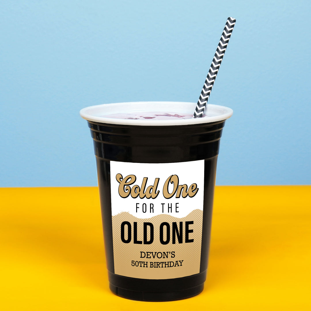 Custom Text Party Cups - Cold One for the Old One - 16 Ct