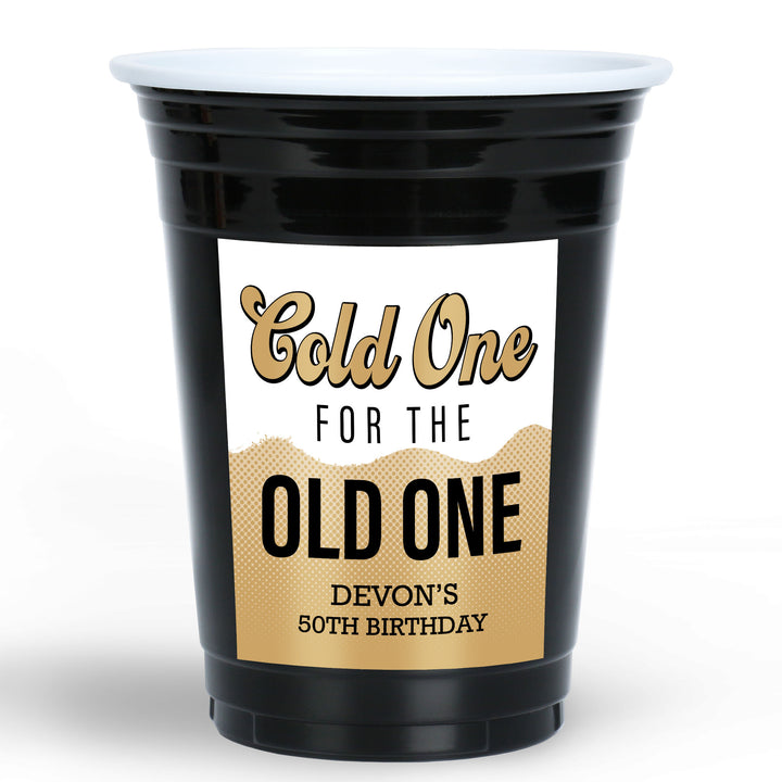 Custom Text Party Cups - Cold One for the Old One - 16 Ct
