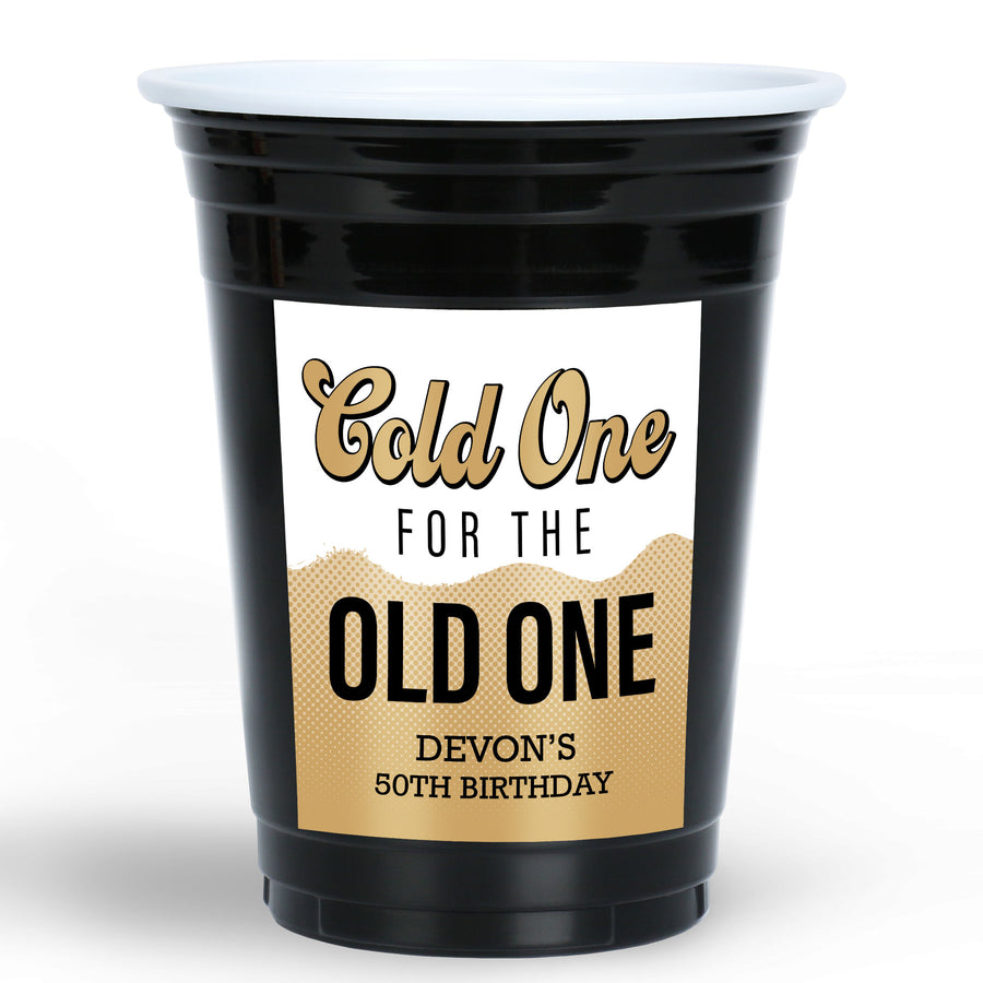 Custom Text Party Cups - Cold One for the Old One - 16 Ct
