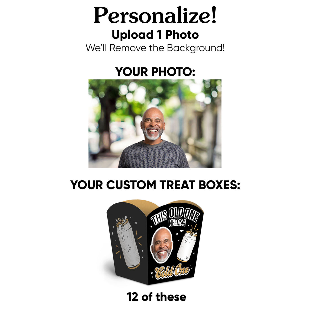 Custom Face Cold One for the Old One Treat Boxes - 12 Ct