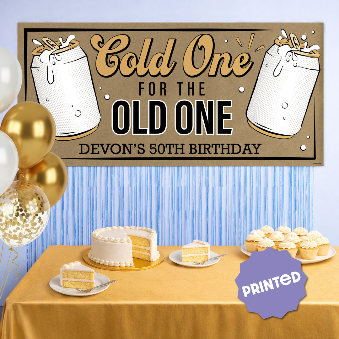 Custom Text Cold One for the Old One Kraft Banner
