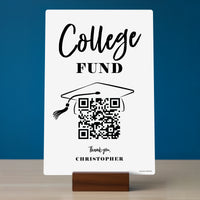 Personalized graduation QR code sign with cap illustration and custom name