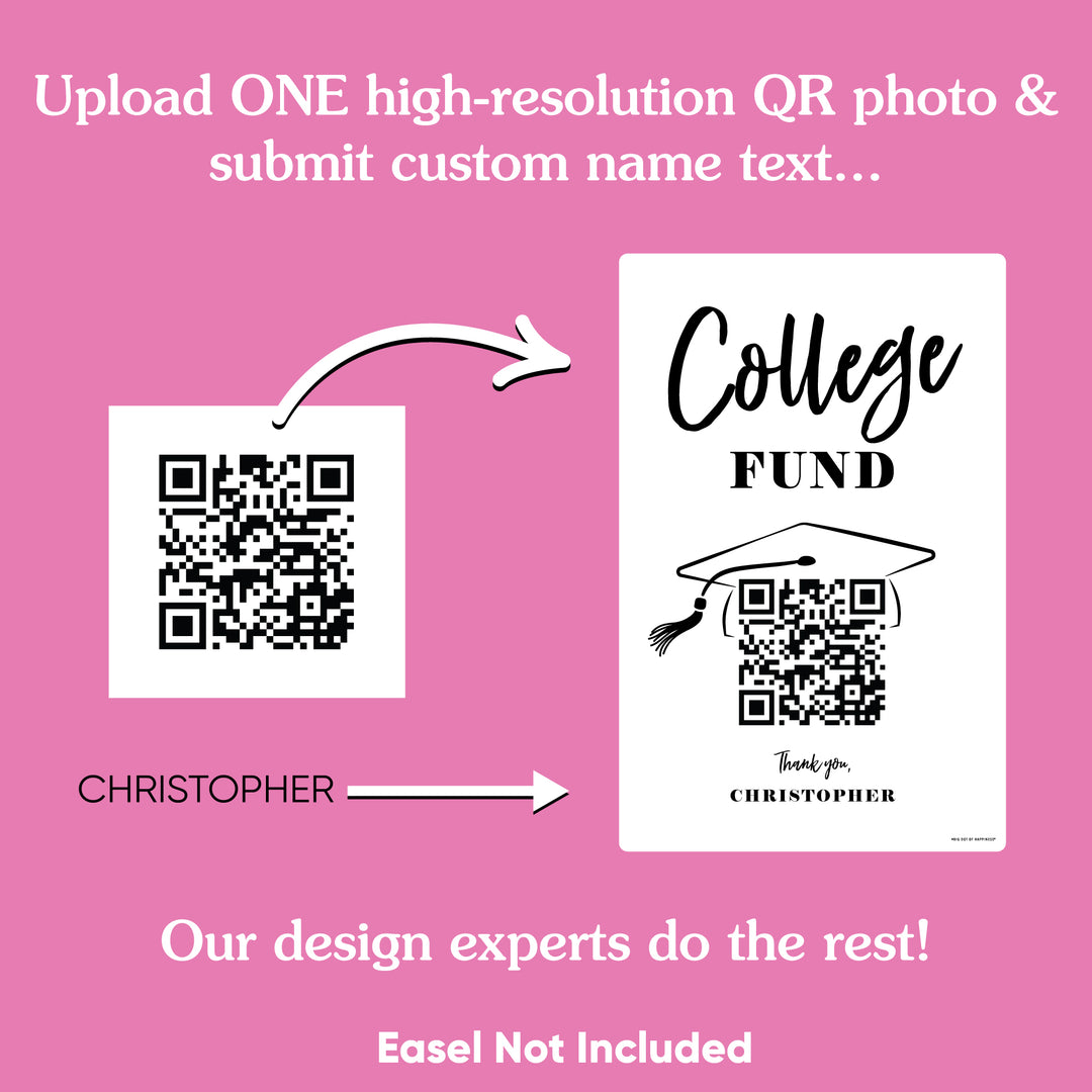 Graduation QR code sign white back matte plastic board detail view