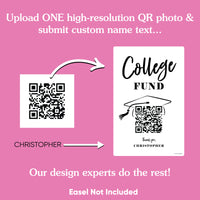 Graduation QR code sign white back matte plastic board detail view