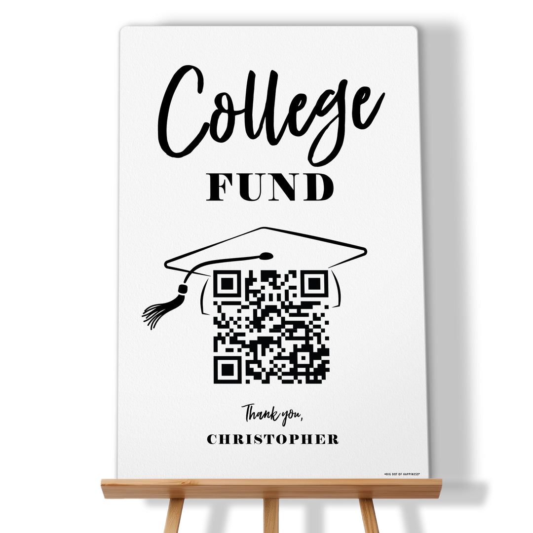Custom College Fund QR Code Graduation Sign 11x17 black and white matte board