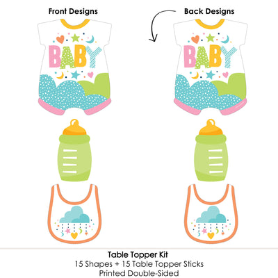 Colorful Baby Shower - Gender Neutral Party Centerpiece Sticks - Table Toppers - Set of 15