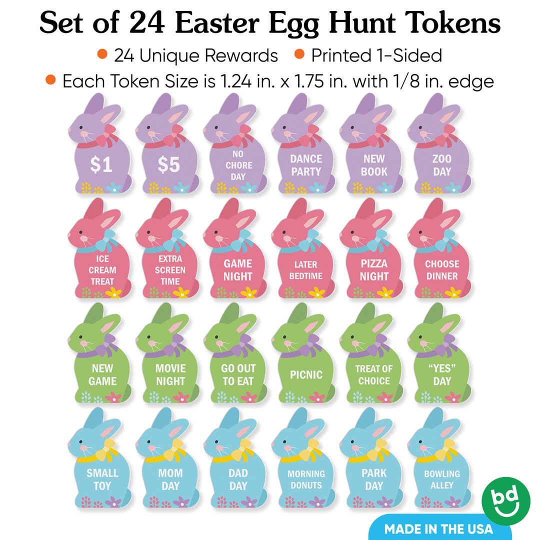 Set of 24 Colorful Easter reward tokens 1.25 x 1.75 inch size
