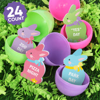 Bright Easter egg hunt setup featuring colorful reusable reward tokens