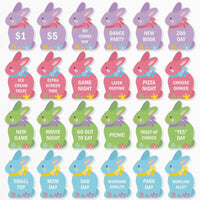 Full view of 24 Colorful Easter Egg Hunt Tokens flat lay arrangement