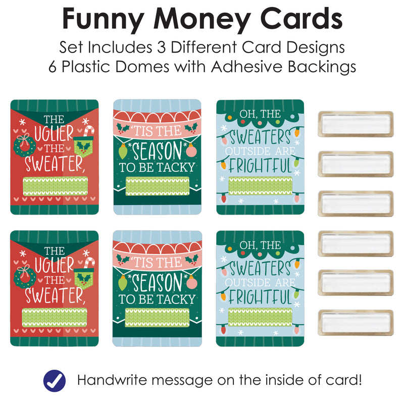 Colorful Christmas Sweaters - DIY Assorted Ugly Sweater Holiday Party Cash Holder Gift - Funny Money Cards - Set of 6