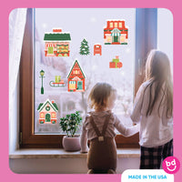 Colorful Christmas Village Window Clings