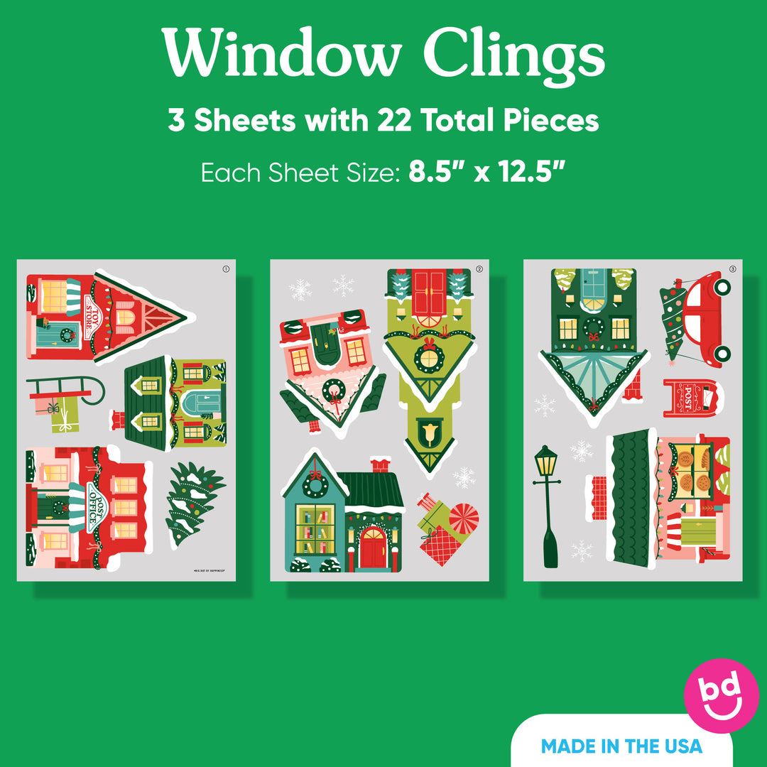 Colorful Christmas Village Window Clings